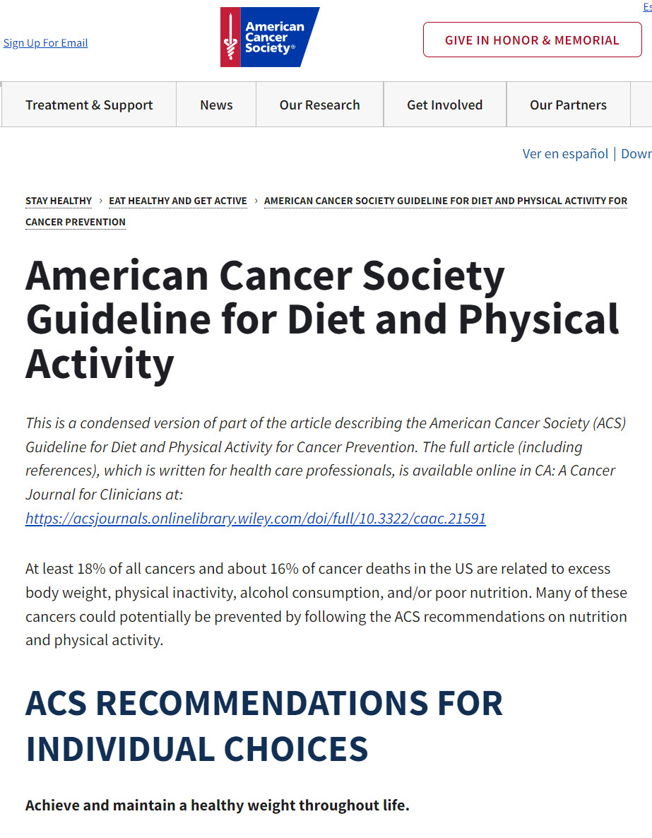 Nutrition and Physical Activity ACS4CCC